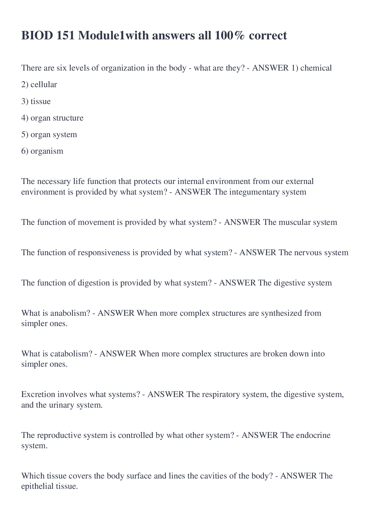 Preview image of BIOD 151 Module1with answers all 100% correct document